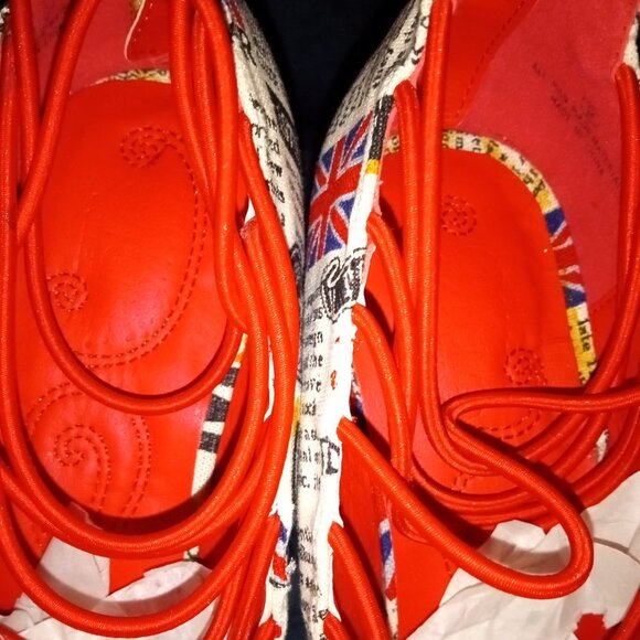 ( RARE !) MONA MIA DYNAMO UK FLAG PRINT  Sculptural Cutout Wedge Booties - Picture 3 of 8